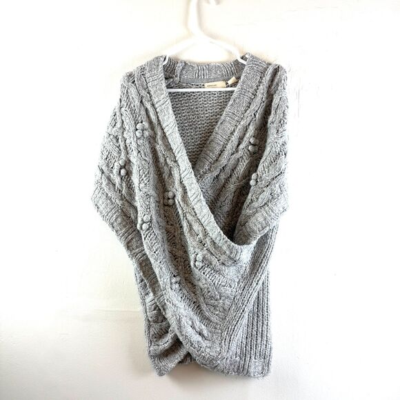 Sleeping On Snow Anthropologie Crossover Wrap Gray Cable Knit Sweater Sz M/L - Picture 1 of 8